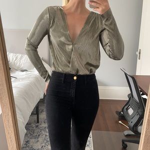 Black and gold metallic backless body suit